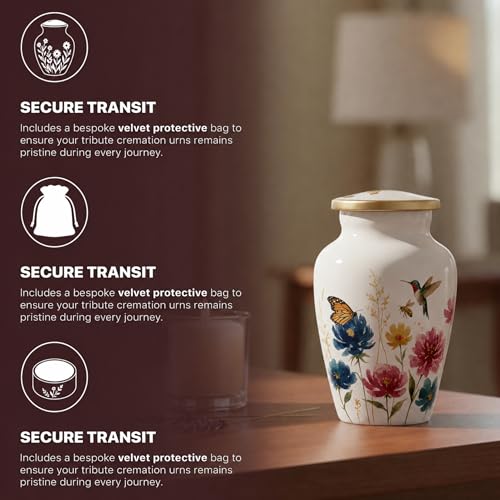 White Flower Keepsake Mini Urn for Human Ashes Adult Male & Female Funeral & Cremation Small Urn for Human Ashes Keepsake & 1 Ash Necklace for Men & Women - color: White Flower Mini Keepsake