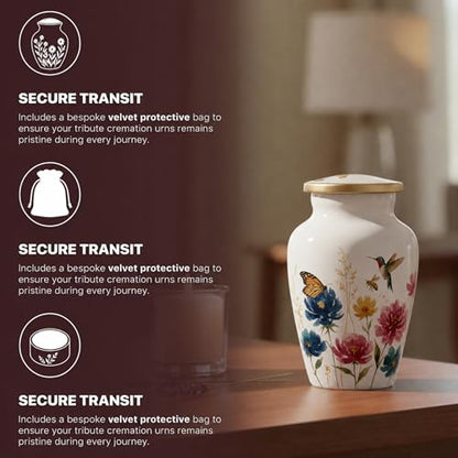 White Flower Keepsake Mini Urn for Human Ashes Adult Male & Female Funeral & Cremation Small Urn for Human Ashes Keepsake & 1 Ash Necklace for Men & Women - color: White Flower Mini Keepsake