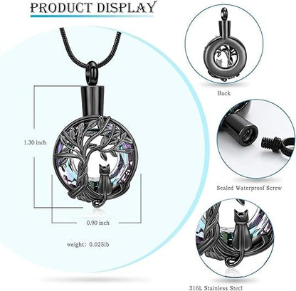 Hearbeingt Tree of Life Cremation Jewelry Paw Print Urn Necklace for Ashes - color: A-Black