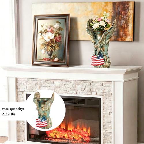 Cemetery Vase with Metal Spikes- Eagle Statue Flower Holder with Drainage Hole- Grave Flowers Vase for Artificial Flowers- Memorials Patriotic Vase for Independence Day (Eagle)
