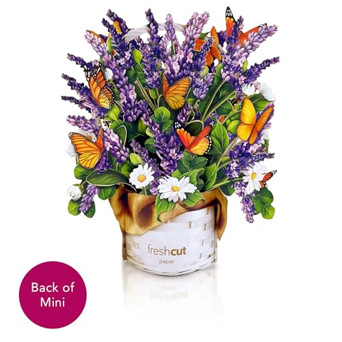 Freshcut Paper Pop Up Cards, Mini Lavender & Butterflies, 6 Inch Life Sized Forever Flower Bouquet 3D Popup Greeting Card, Birthday Cards, Thank You Card, Blank Notecard & Envelope (Pack of 3) - color: Lavender & Butterflies, size: 6 inches (Pack of 3)