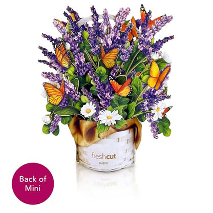 Freshcut Paper Pop Up Cards, Mini Lavender & Butterflies, 6 Inch Life Sized Forever Flower Bouquet 3D Popup Greeting Card, Birthday Cards, Thank You Card, Blank Notecard & Envelope (Pack of 3) - color: Lavender & Butterflies, size: 6 inches (Pack of 3)