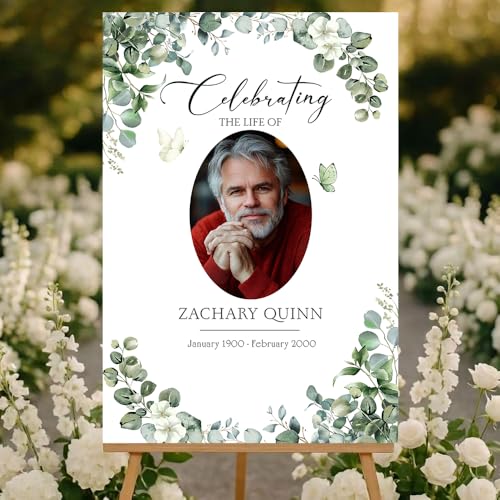 Personalized Celebration of Life Welcome Sign with Photo, Obituary Welcome Sign with Name and Date, Celebrating a Beautiful Life Butterfly Flower Tribute, Butterfly Flower Remembrance Decor, Custom Funeral Welcome Sign (Edition 8) - color: Edition 8