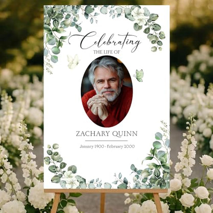 Personalized Celebration of Life Welcome Sign with Photo, Obituary Welcome Sign with Name and Date, Celebrating a Beautiful Life Butterfly Flower Tribute, Butterfly Flower Remembrance Decor, Custom Funeral Welcome Sign (Edition 8) - color: Edition 8