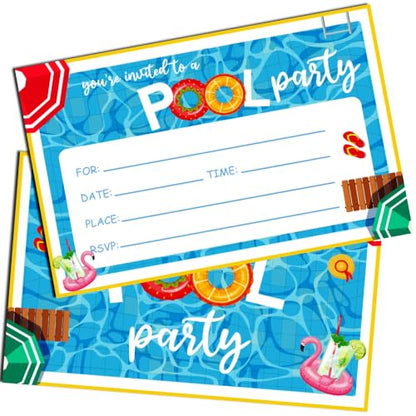 Pool Party Birthday Invitations 20Pcs with Envelopes Fill-in Cards - color: Blue Pool