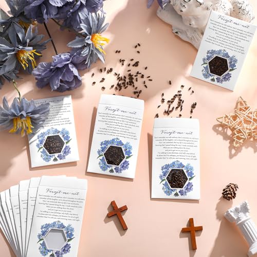 50 Pcs Forget Me Not Seed Packets Envelopes with Clear Window Resealable Seed Organizer Storage Bag Celebration of Life Packets for Funerals Loss of Loved One