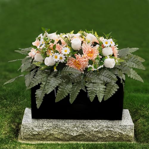 Artificial Realistic Flowers, Silk Outdoor Headstone Decor, Grave Decorations Funeral Arrangements, Yellow Red Wildflower Saddle for Headstone