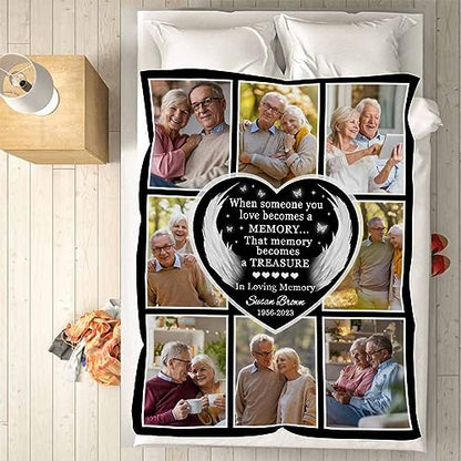 Customized Memorial Blanket with Photo Custom Black Heart Angel Wings Picture Blanket for Lost of Loved Ones Mom Dad Grandma Grandpa Personalized Blanket as Bereavement Remembrance Gifts 30x40 - color: Pattern 02