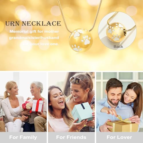 Paw Print Urn Cremation Necklace for Ashes Dog Cat Pet Paw Print Animal Keepsake Memorial Charm Pendant Necklace for Men Women - color: Gold