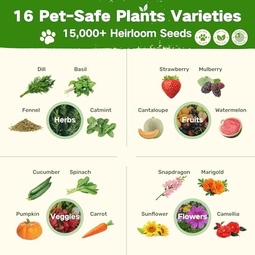 Lush&Dew Pet-Friendly Heirloom Seed Bank, Gardening Gifts for Women Men | 16 Varieties 15,000+ Non-GMO Seeds for Planting Herbs Flowers Vegetables in Raised Garden Bed Windowsill, Annuals Perennials - style: Pet-Friendly