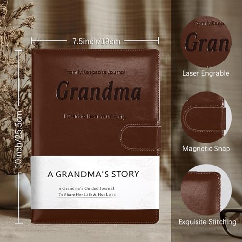 Artmag Grandma's Life Story Journal with 250+ Prompt Questions, Family Keepsake Book Leather Cover for Grandma to Share Her Memories for Birthday Mother's Day Christmas (Brown) - style: Grandma's Life Story Journal （Brown）
