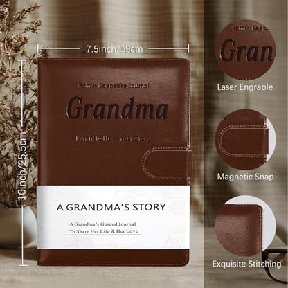 Artmag Grandma's Life Story Journal with 250+ Prompt Questions, Family Keepsake Book Leather Cover for Grandma to Share Her Memories for Birthday Mother's Day Christmas (Brown) - style: Grandma's Life Story Journal （Brown）