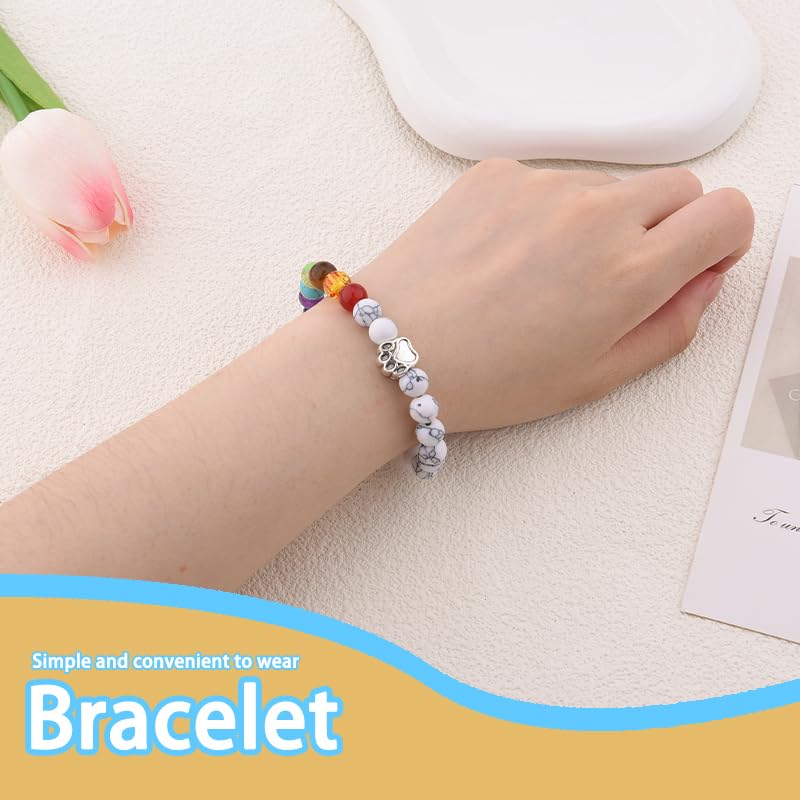 Pet Memorial Gifts Rainbow Bridge Bead Bracelet for Pet Loss Sympathy Gift Card Dog Memorial Keychain for Women Men Bereavement Gifts for Dogs Cats 8MM 7 Chakra Bracelet for Pet Lovers Gift Set