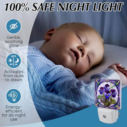 Violet Stained Glass Night Lights Plug into Wall for Room, Violet Night Light LED for Bedroom - color: Violet