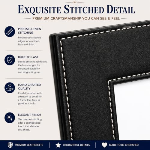 CustomGiftsNow In Loving Memory, Personalized Miltary Service Member, Custom Text Engraved Leatherette Faux Leather Hanging/Tabletop Personalized Landscape Group Family 4x6 Photo Black Picture Frame