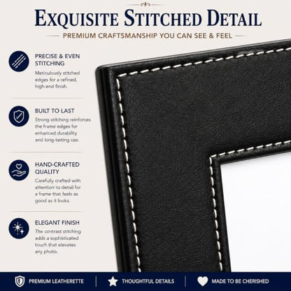 CustomGiftsNow In Loving Memory, Personalized Miltary Service Member, Custom Text Engraved Leatherette Faux Leather Hanging/Tabletop Personalized Landscape Group Family 4x6 Photo Black Picture Frame
