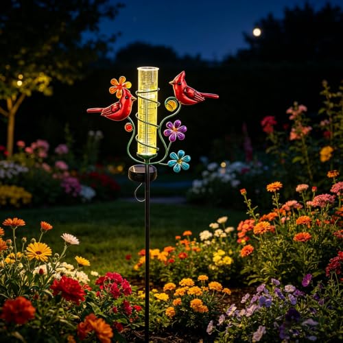 Rain Gauges Outdoors Best Rated, Cardinal Rain Measure Gauge | Freeze Proof Adjustable Height Large Rain Measuring Tool for Garden Yard Fence - color: Cardinal