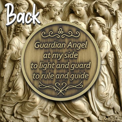 Bronze Guardian Angel Coin Medallion, Pocket Prayer Affirmation Gift Token - color: Bronze