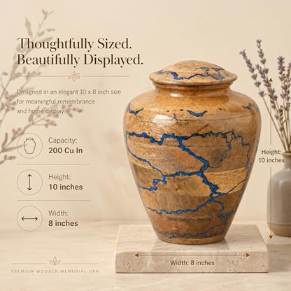 Handcrafted Decoarative Wooden Urns for Human Ashes Adult Male Female, Wooden Urn Box for Pets, Memorial Urn, Funeral Cremation Urn Jar Wooden - (Large 200 cu/in) - size: Large