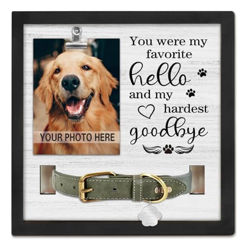 PUREFLY Dog Memorial Gifts for Loss of Dog, Loss of Dogs Sympathy Gift Pet Loss Sympathy Frame with Collar Holder, Pet Cat Remembrance Bereavement Gift - color: My Hardest Goodbye