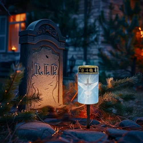 Poceacles Cross Outdoor Solar Lights - Waterproof Grave Stake Lights - Solar Powered Lantern - Blue Dove of Peace Cross - color: Dove of Peace Cross Blue