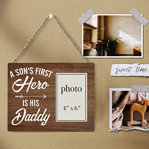 Zauly Daddy and Son Wooden Picture Frame Gift for Father New Baby Dad | A Son's First Hero Wood Photo Frame Gifts for Father's Day Birthday Christmas, Tabletop and Wall Mounting, 4X6 Inch Photo - color: Hero