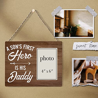 Zauly Daddy and Son Wooden Picture Frame Gift for Father New Baby Dad | A Son's First Hero Wood Photo Frame Gifts for Father's Day Birthday Christmas, Tabletop and Wall Mounting, 4X6 Inch Photo - color: Hero