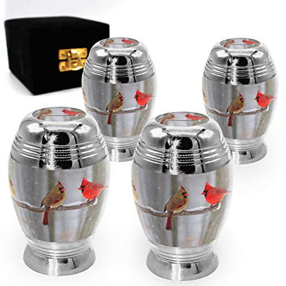 Cardinal Keepsake Urns for Human Ashes with Velvet Gift Box for Cremation Keepsakes for Ashes - Small Cremation Urn and Small Keepsake Urn Set of 4 - color: Cozy Cardinal