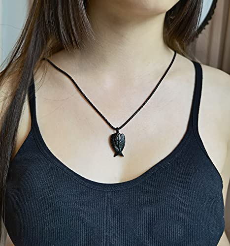 YOUFENG Fishing Hook Urn Necklace for Ashes Stainless Steel Cremation Jewelry Always in My Heart Ashes Necklaces Memorial Keepsake for Men - color: Black Angel-Wing