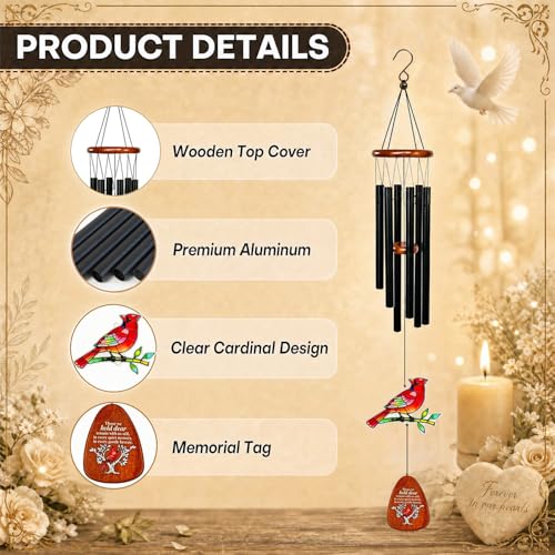 Cardinal Wind Chimes for Outside,Memorial Wind Chimes for Loss of Loved One | Sympathy Gifts for Loss of Mother/Father,Cardinal Gifts for Women