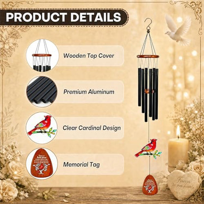 Cardinal Wind Chimes for Outside,Memorial Wind Chimes for Loss of Loved One | Sympathy Gifts for Loss of Mother/Father,Cardinal Gifts for Women