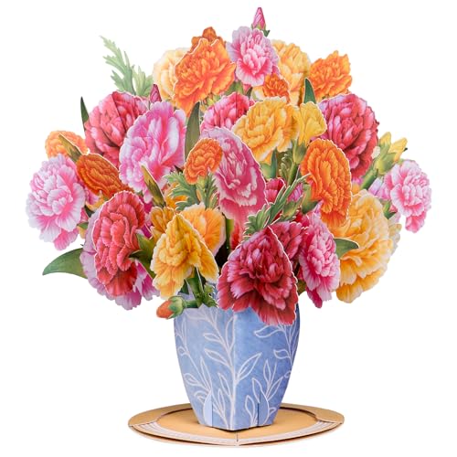 Paper Love 3D Mother's Day Pop Up Flower Bouquet Card, with Carnations Bouquet Forever Flowers Keepsake, For Mom, Wife - Oversized 10" x 7" Cards - Includes Envelope and Note - color: Carnations Bouquet