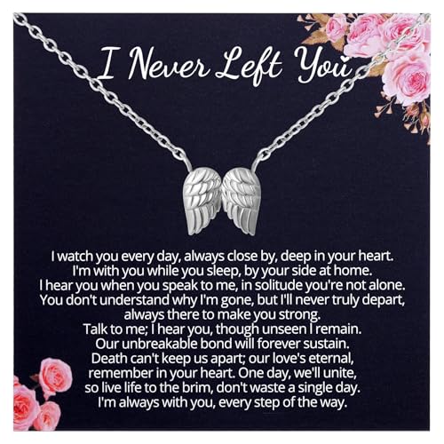 Ralukiia Angel Wings Necklace Gift from Heaven, Memorial Gifts for Loss of Loved One, Mourning Jewelry, Thinking of You Gift, Letter from Heaven Sympathy Condolence - style: silver