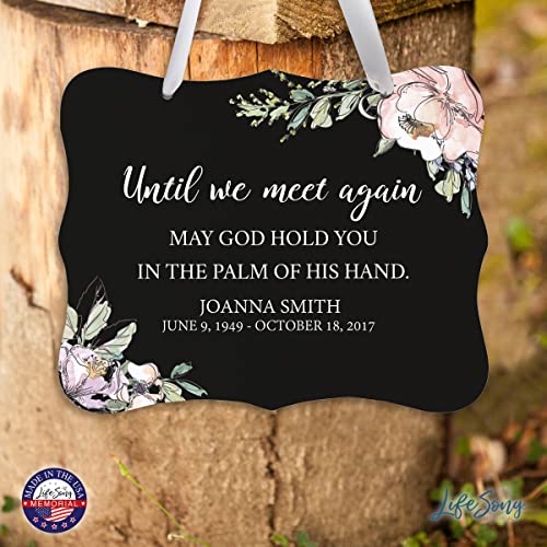 LifeSong Memorials Personalized 8x6x0.125 Wooden Wall Hanging Ribbon Sign for Loss of Loved One Until We Meet Again Sympathy Comfort Funeral Bereavement Keepsake (Black) - color: Black
