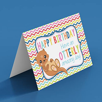 Adorable Otter OTTERLY Amazing Day Birthday Pun Themed Single (1) All Occasion Blank Birthday Card To Send To Friends & Family, 4"x 6" (when folded) Fill In Greeting Note Card by AmandaCreation - style: OTTERLY Amazing Day