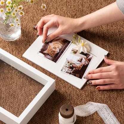 6x8 Small Shadow Box Frame with Ultra-Clear Glass & Soft Linen Back - color: White+high Definition Panel + Shatter-proof Packaging, size: 6x8