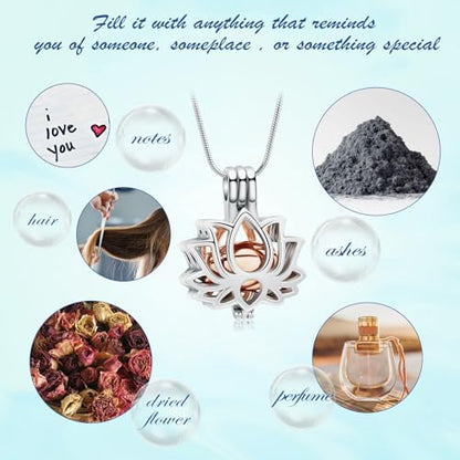 Cremation Jewelry Lotus Flower Urn Necklaces for Ashes Stainless Stell Memorial Ash Pendant Necklaces with Mini Urn Keepsake Ash Jewelry for Men Women Gifts with Funnel Filler Kit - color: Silver-rose