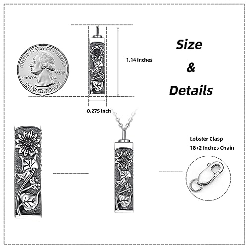 Sterling Silver Flower Tree Life Cremation Urn Necklace for Women - color: Bar *Sunfl. Sty1