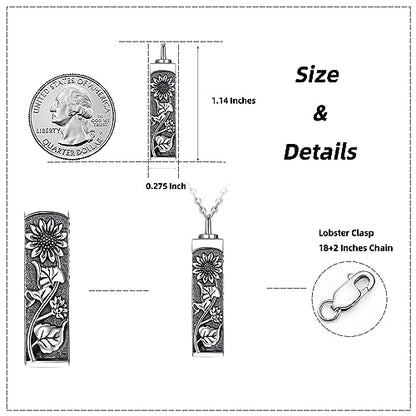 Sterling Silver Flower Tree Life Cremation Urn Necklace for Women - color: Bar *Sunfl. Sty1