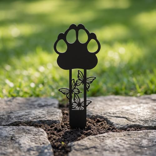 Memorial Garden Stake,Butterfly Paw Prints Metal Cross Grave Marker | for Dog & Cat, Suitable for Outdoor Cemeteries, Ideal Gifts to Honor Departed Pet - style: Butterfly Stake