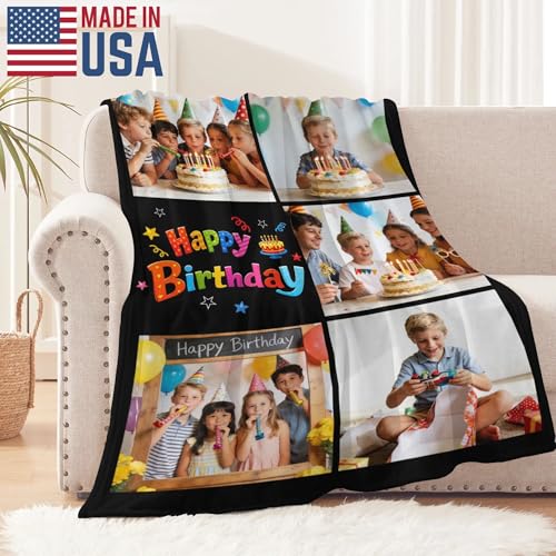 D-Story Custom Happy Birthday Blanket with Picture Personalized Photo Blanket Customized Fleece Blankets and Throws for Adult Kid Funny Birthday Gifts for Family - color: Birthday