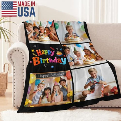 D-Story Custom Happy Birthday Blanket with Picture Personalized Photo Blanket Customized Fleece Blankets and Throws for Adult Kid Funny Birthday Gifts for Family - color: Birthday