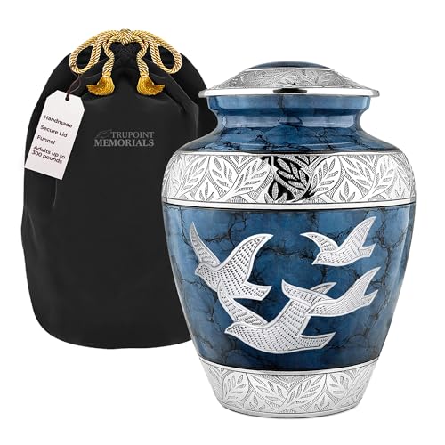 Trupoint Memorials Extra Large Urn for Ashes Adult Male or Female Up to 300 lbs – Cremation Urns for Human Ashes, Funeral Memorial Urns for Men & Women – Blue Birds - color: Blue, size: Extra Large