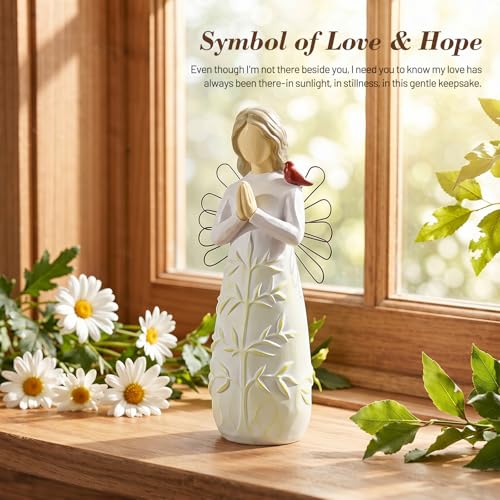 Emibele Praying Angel Cardinal Figurine Sympathy Gift for Loss of Loved One | Hand-Painted Resin Sculpted Figure with Red Cardinal & Tree of Life, Sympathy Angel Figurines Statues Decor, Memorial Gift - style: Praying Angel