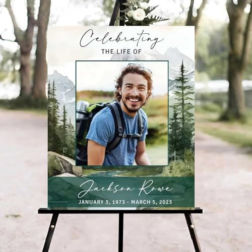 Forest Mountain Funeral Welcome Sign, Celebration of Life Welcome Sign, in Loving Memory Sign, Celebration of Life Funeral Sign, Celebration of Life Sign, Memorial Sign with Photo #vd123 - color: Version #25