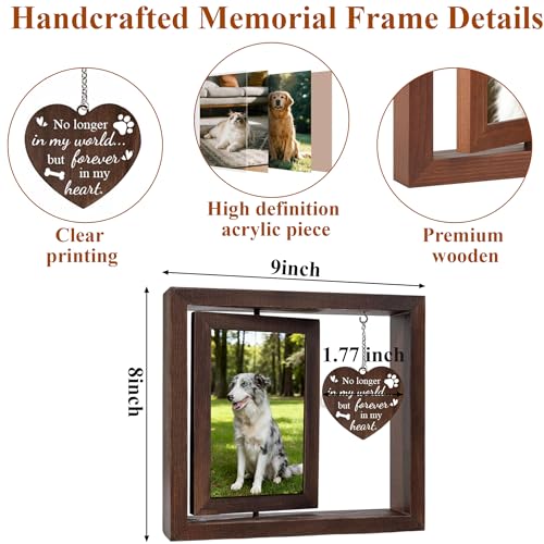 Tsxcnaa Dog Memorial Frame, Pet Memorial Picture Frame for 4’x6’ Photo with Wooden Rotating Heart, Dog Memorial Gifts for Loss of Pet, Remembrance Keepsake Gift for Pet Lover