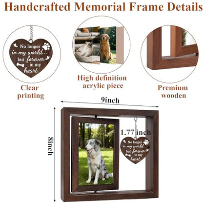 Tsxcnaa Dog Memorial Frame, Pet Memorial Picture Frame for 4’x6’ Photo with Wooden Rotating Heart, Dog Memorial Gifts for Loss of Pet, Remembrance Keepsake Gift for Pet Lover