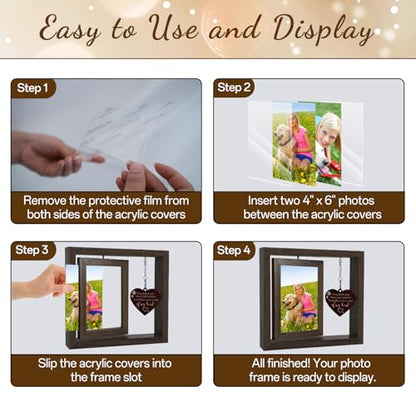 Pet Memorial Gift for Dogs and Cats – Rotating Wooden Picture Frame for 4x6 Photos – Loss of Dog Sympathy Gift, Pet Loss Remembrance Bereavement Keepsake - color: you left a whole piece of my heart