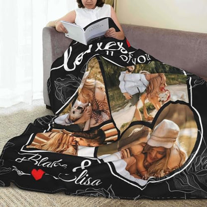 Custom Couple Blanket with 4 Pictures Personalized Photo Collage Throw Blanket with Name All of me Loves All of You Blanket Anniversary Valentine's Day Gift for Husband Wife Boyfriend Girlfriend - color: Style 33
