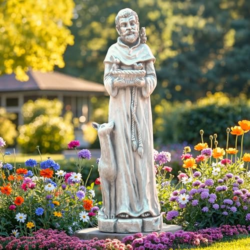 36.2" St Francis Garden Statue,Outdoor Catholic Sculpture - color: St Francis-36.2"